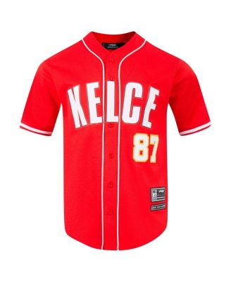 Men's Travis Kelce Red Kansas City Chiefs Mesh Button-Up Baseball Jersey