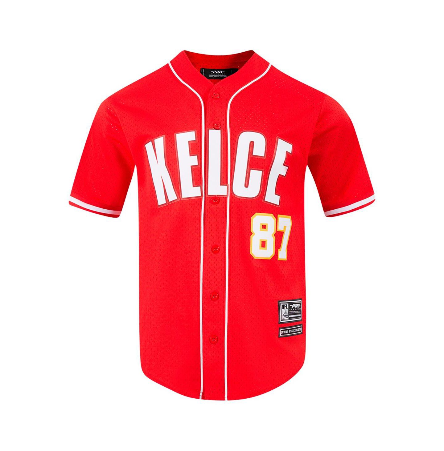 Мужской топ Pro Standard Travis Kelce Red Kansas City Chiefs Mesh Button-Up Baseball Jersey — фото 4