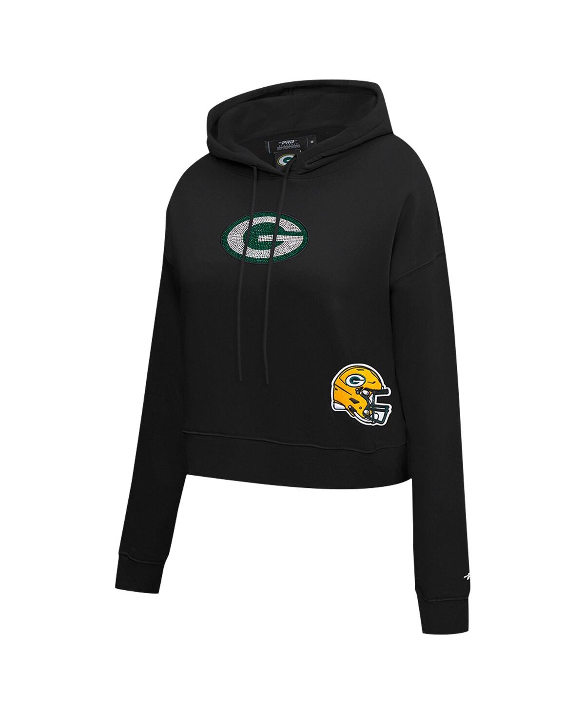 Pro Standard Women'sGreen Bay Packers Jeweled Cropped Pullover Hoodie - Black