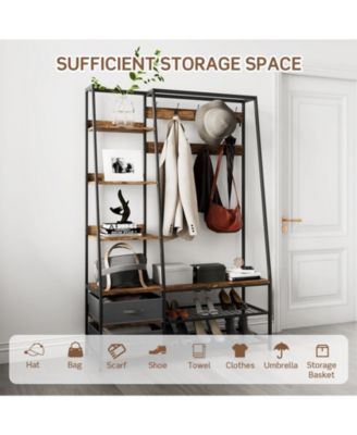 6-in-1 Freestanding Hall Tree Coat Rack with Bench and Fabric Dressers