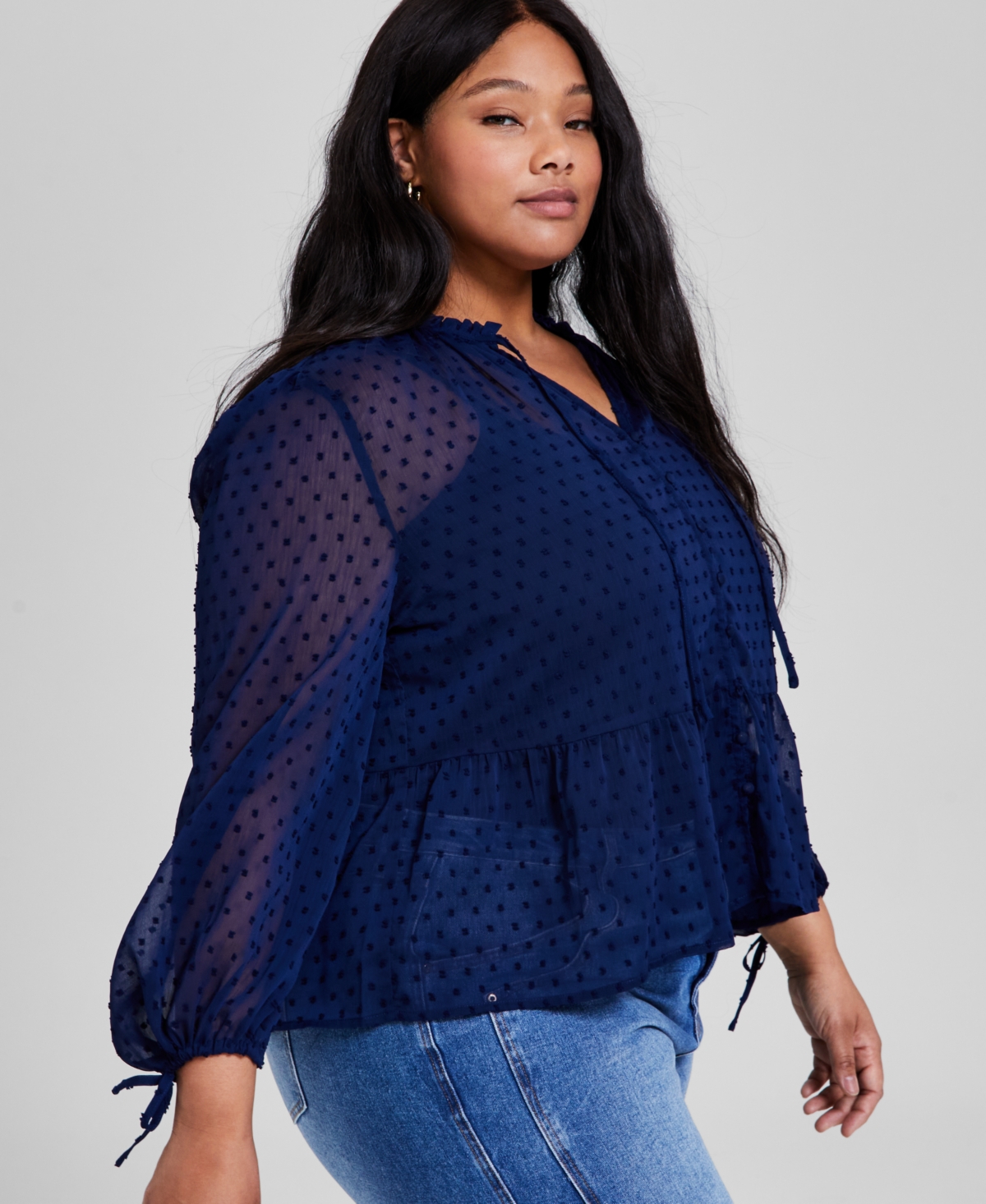 And Now This Trendy Plus Size Clip-dot Button-front Top, Exclusively At Macy's In Indigo Batik