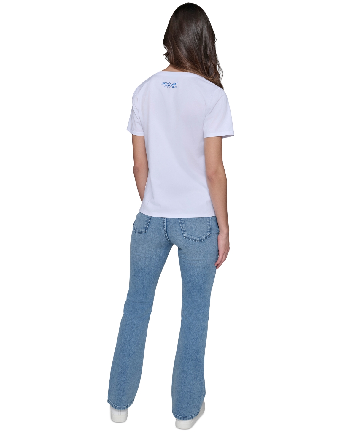 Karl Lagerfeld Paris Petite Bonjour Embellished Crewneck T-Shirt -Blue