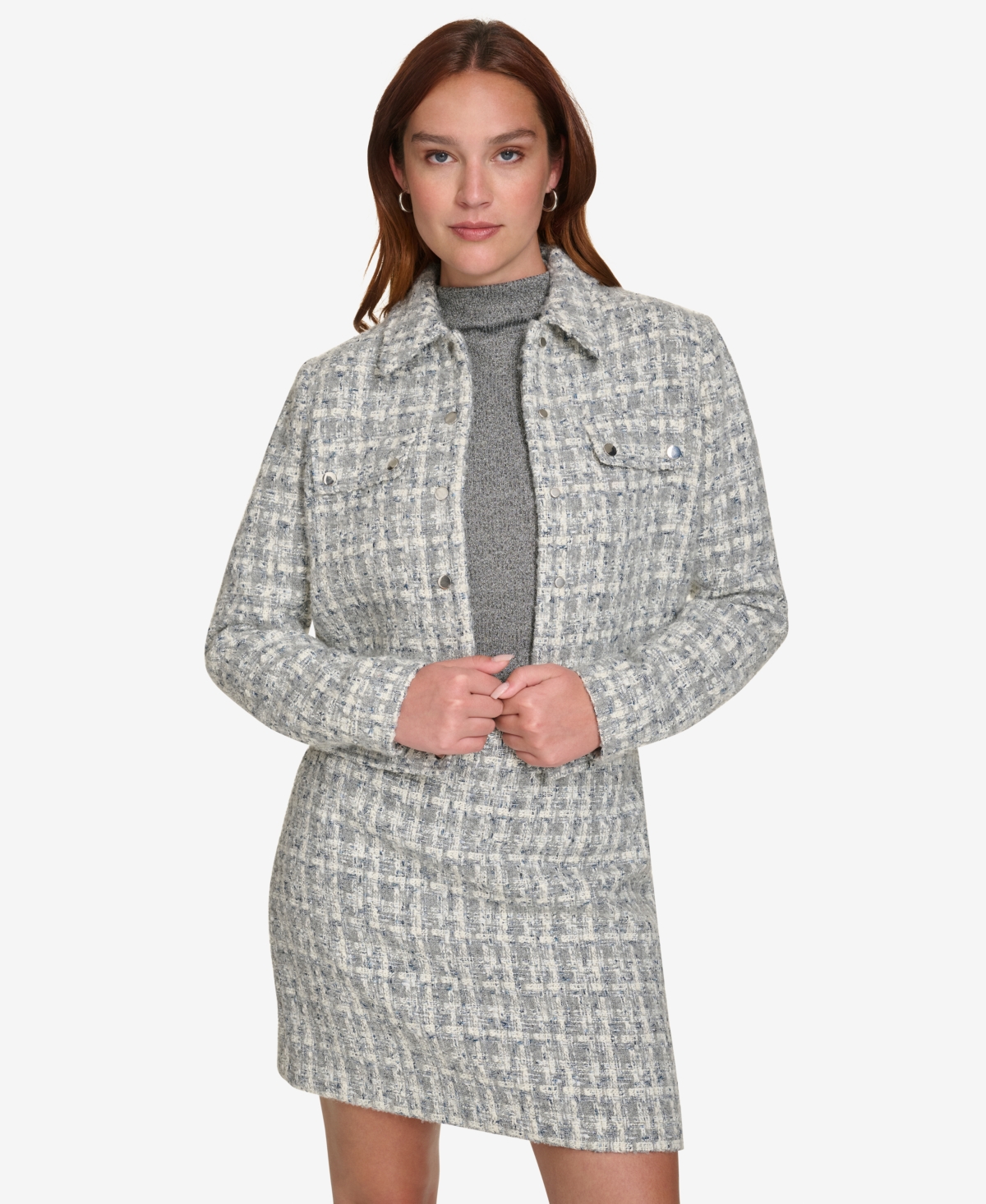CALVIN KLEIN WOMEN'S TWEED BUTTON-FRONT JACKET 