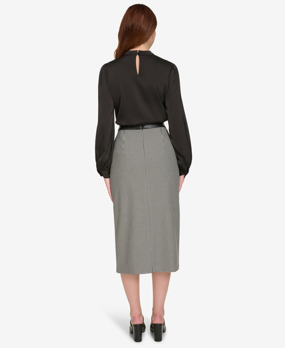 Calvin Klein Women's Houndstooth Long Pencil Skirt -cream