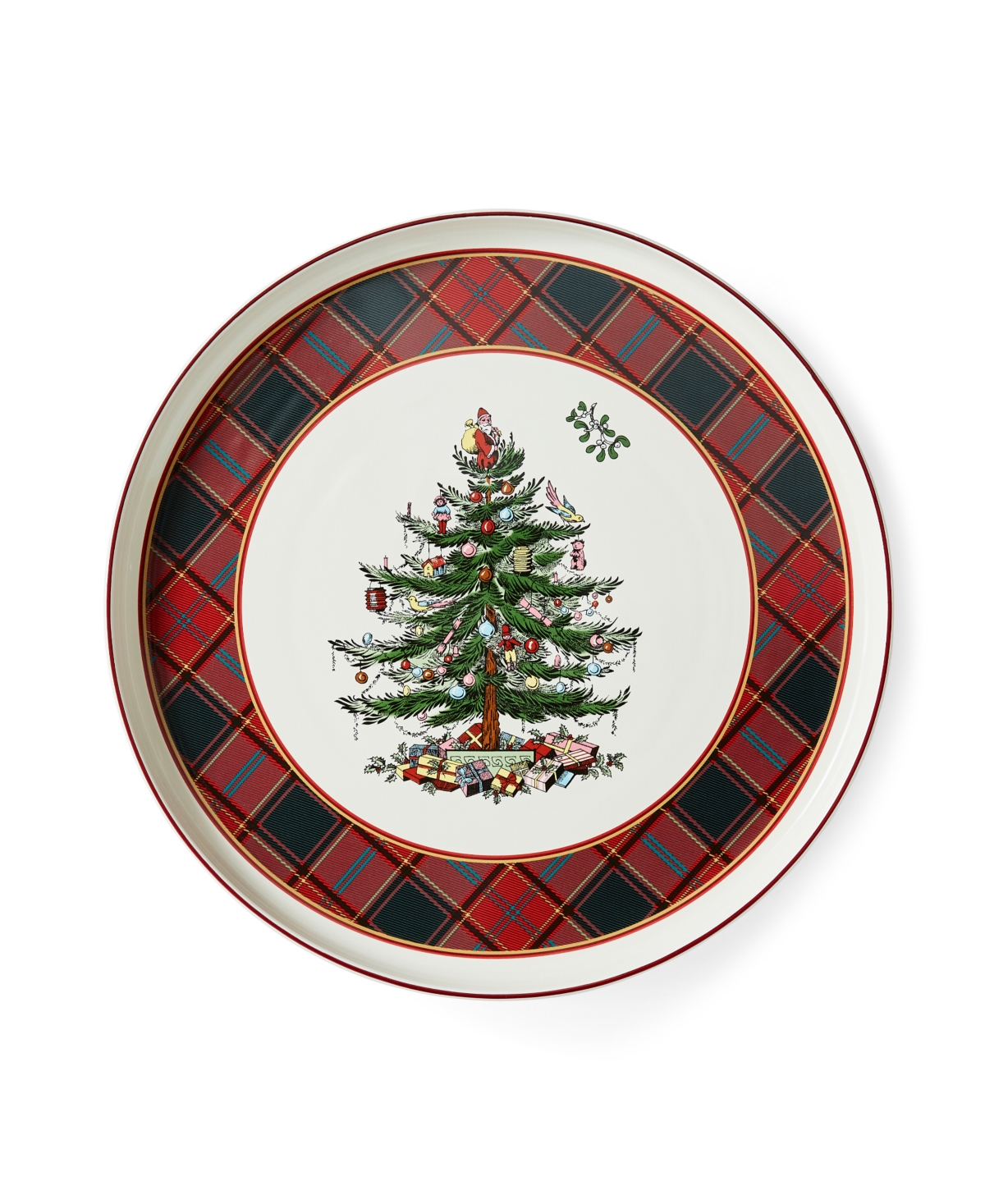 Spode Christmas Tree Tartan Lazy Susan Plate In Green