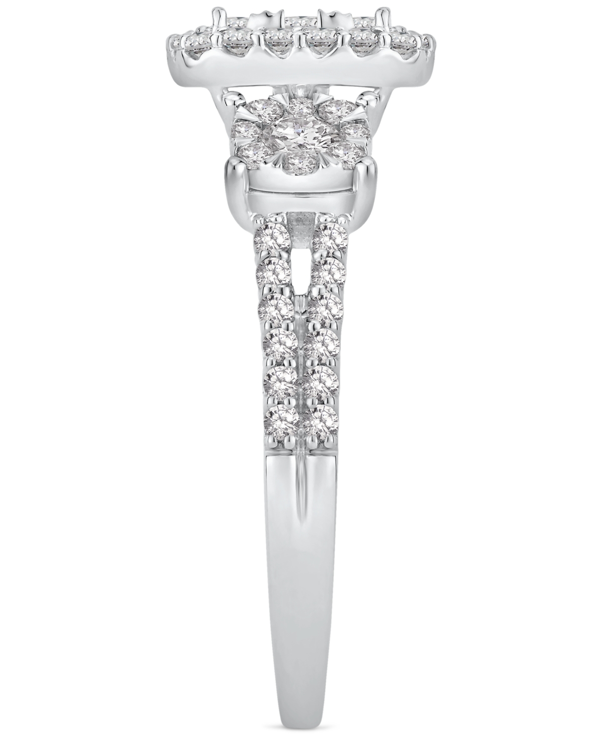 Macy's Diamond Cluster Three Stone Three Stone Ring (1 Ct. T.w.) In 14k White Gold In White Gold