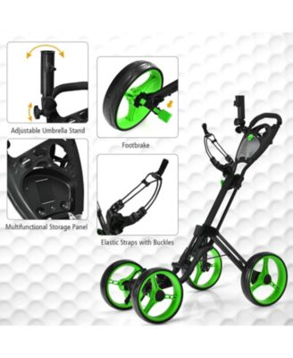 4 Wheels Folding Golf Push Cart W/ Adjustable Handle Foot Brake