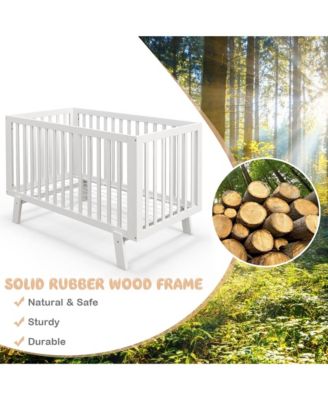 Wooden Baby Crib 3-Height Adjustable Wood Mini Crib Non-Toxic Finish