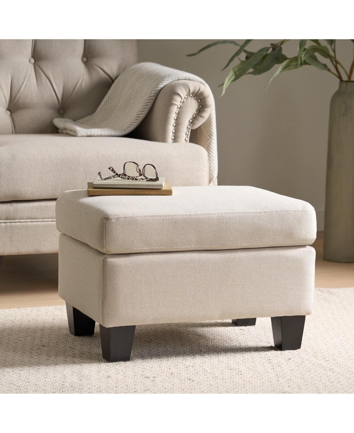 The Pop Home Contemporary Upholstered Ottoman, Footrest & Accent Furniture for Living Room, Bedroom & Office-The Pop Home - Light beige