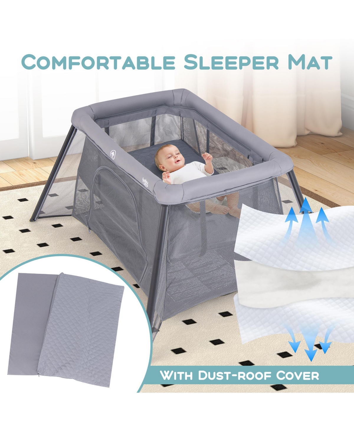 Gymax Travel Crib w/ Safety Enclosure & Padded Mattress Carrying Bag Indoor & Outdoor
