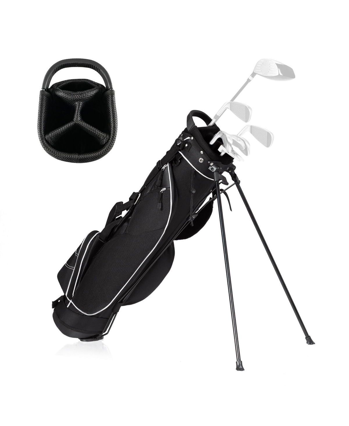 Golf Stand Cart Bag Club with Carry Organizer Pockets - Black