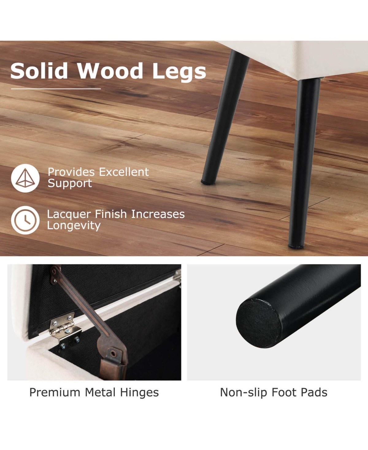 Costway Velvet Vanity Stool Ottoman with Storage Solid Wood Legs Flip-Up Top for Entryway -khaki