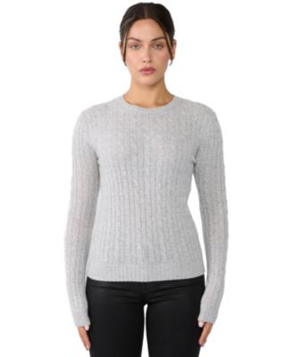 Women's 100% Cashmere Cable-knit Long Sleeve Pullover Crew Neck Sweater