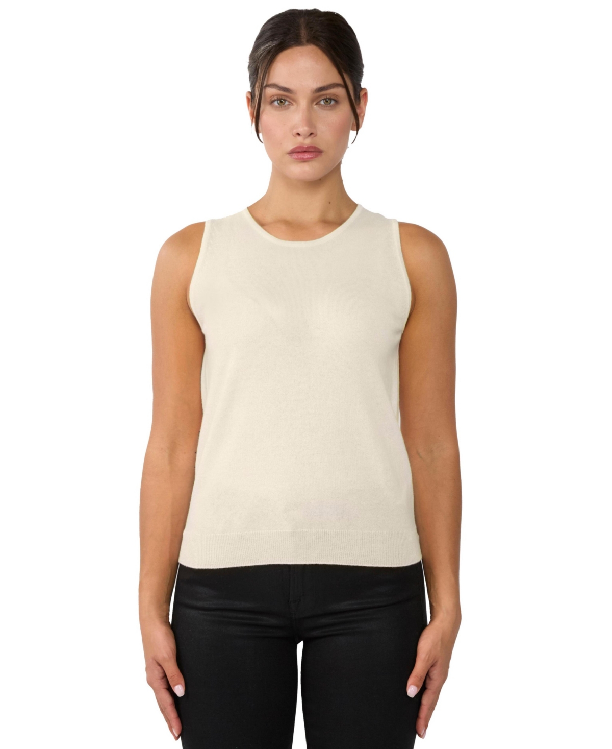 Women's 100% Cashmere Tank Tops Sleeveless Crewneck Sweater Vest - Pink