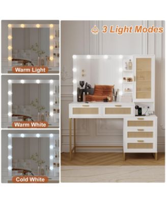 Vanity Makeup Desk with Vanity Mirror, Built-in Lights, 5 Drawers