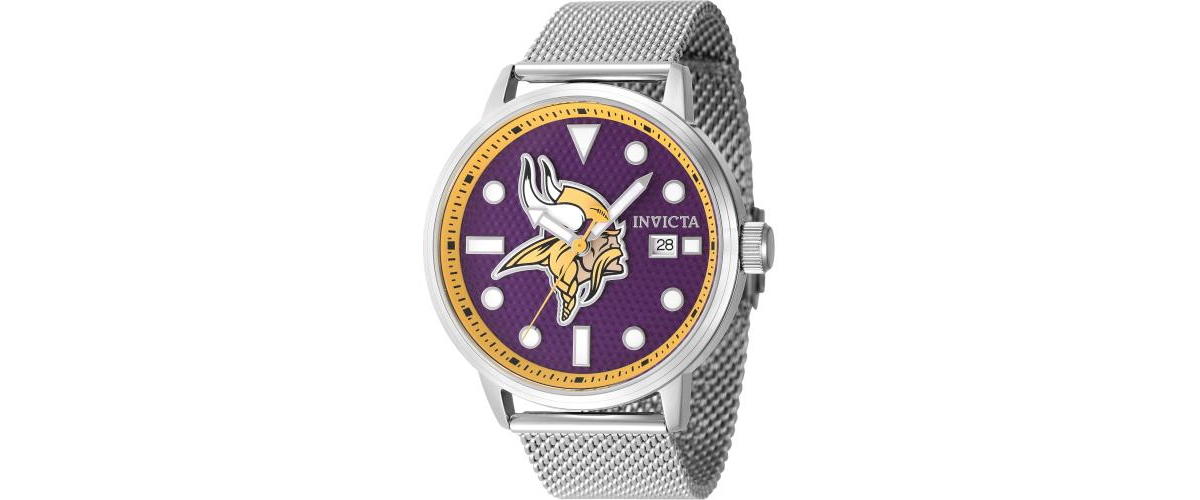 Men's 47990 Nfl Minnesota Vikings Quartz Multifunction Purple Dial Watch - Silver
