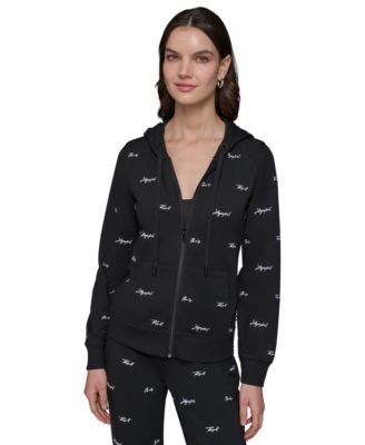 KARL LAGERFELD PARIS - Women's Mini Karl Script Logo-Print Zip Hoodie