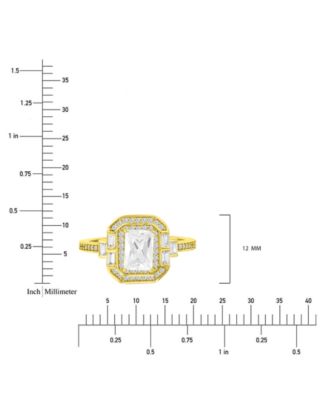 Cubic Zirconia Mixed Cut Halo Statement Ring in 14k Gold-Plated Sterling Silver