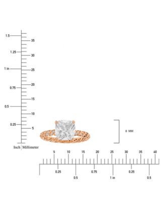 Cubic Zirconia Cushion Cut Twist Shank Solitaire Ring in 14k Rose Gold-Plated Sterling Silver