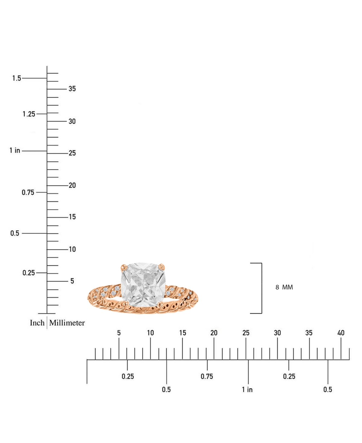 Macy's Cubic Zirconia Cushion Cut Twist Shank Solitaire Ring In 14k Rose Gold-plated Sterling Silver In Rose