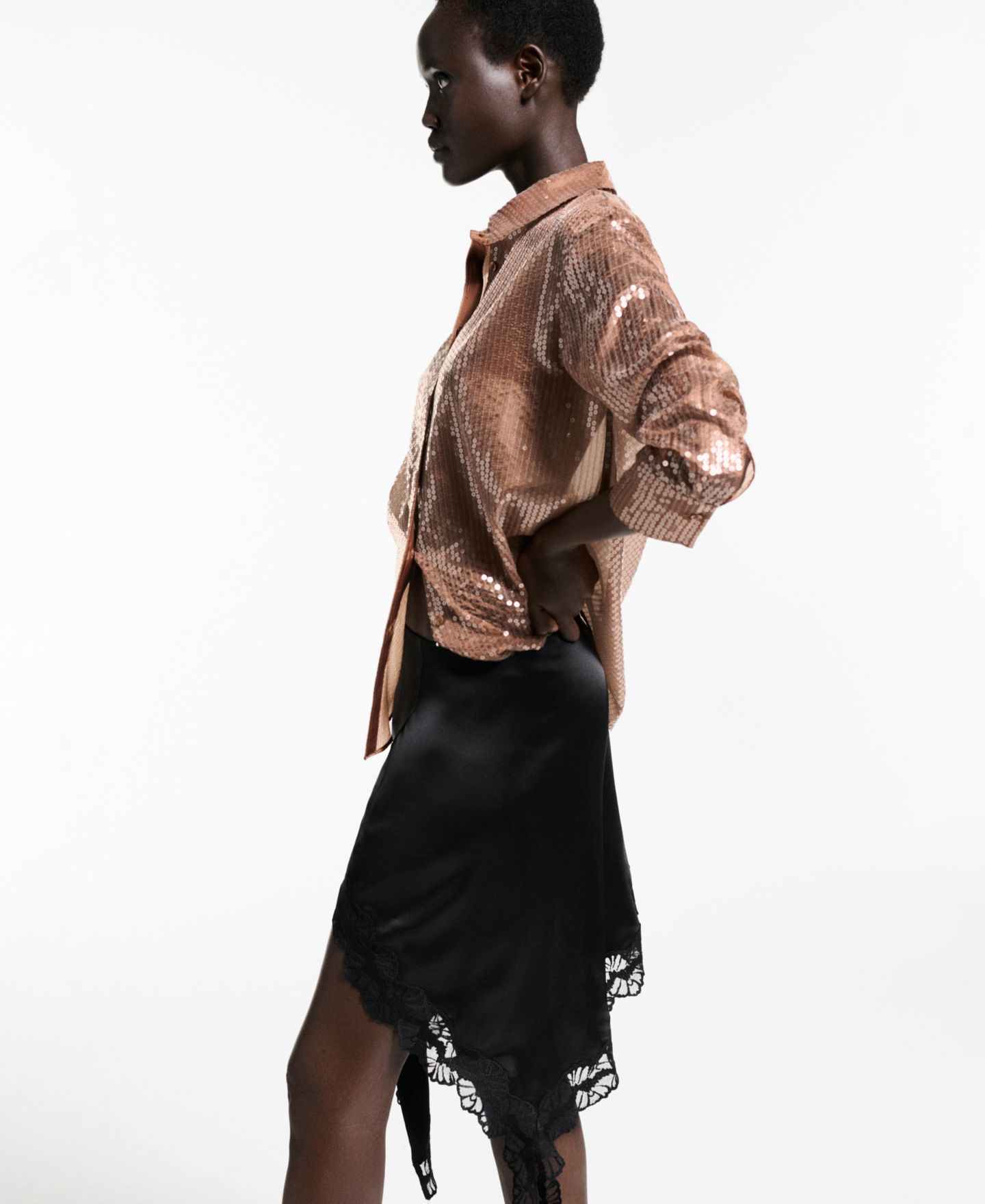 Женская рубашка Mango Semi-Transparent Sequined, цвет: Коричневый — фото 4