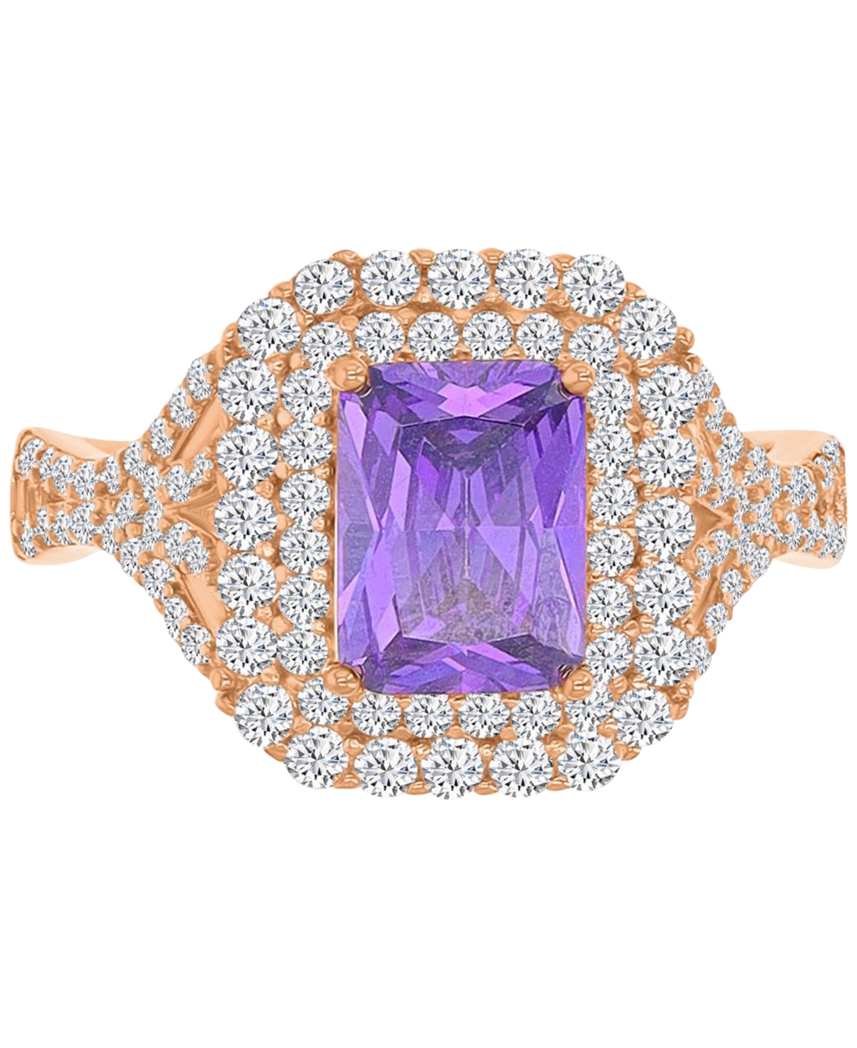 Macy's Purple & White Cubic Zirconia Double Halo Statement Ring In 14k Rose Gold-plated Sterling Silver In Rose