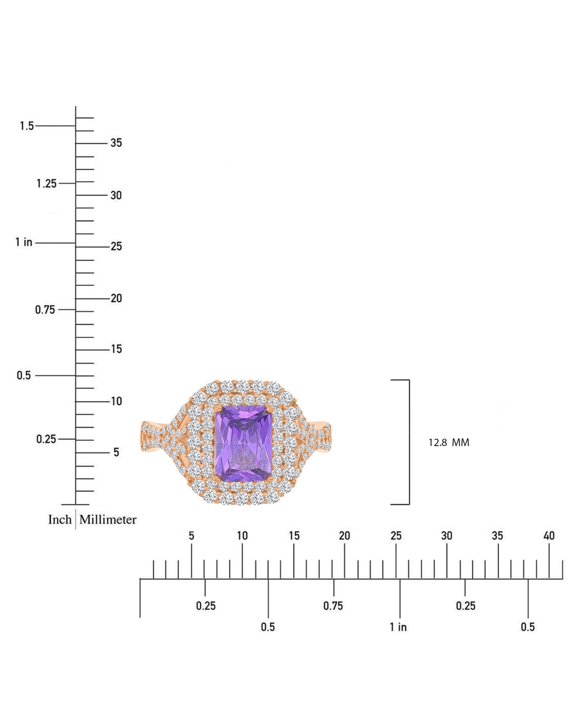 Macy's Purple & White Cubic Zirconia Double Halo Statement Ring In 14k Rose Gold-plated Sterling Silver In Rose