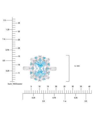 Blue & White Cubic Zirconia Mixed Cut Halo Ring in Sterling Silver