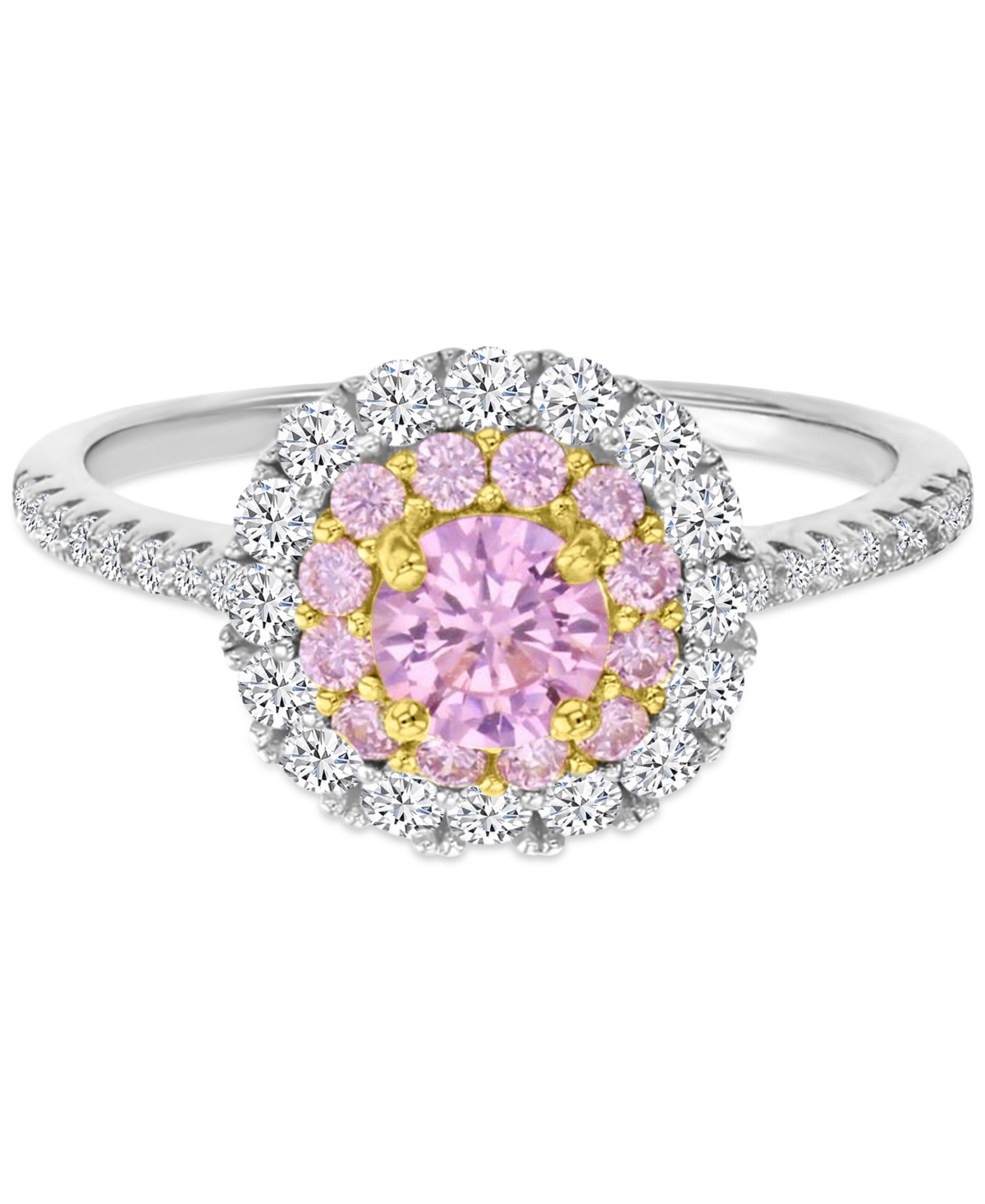 Macy's Pink & White Cubic Zirconia Halo Engagement Ring In Sterling Silver In Silver