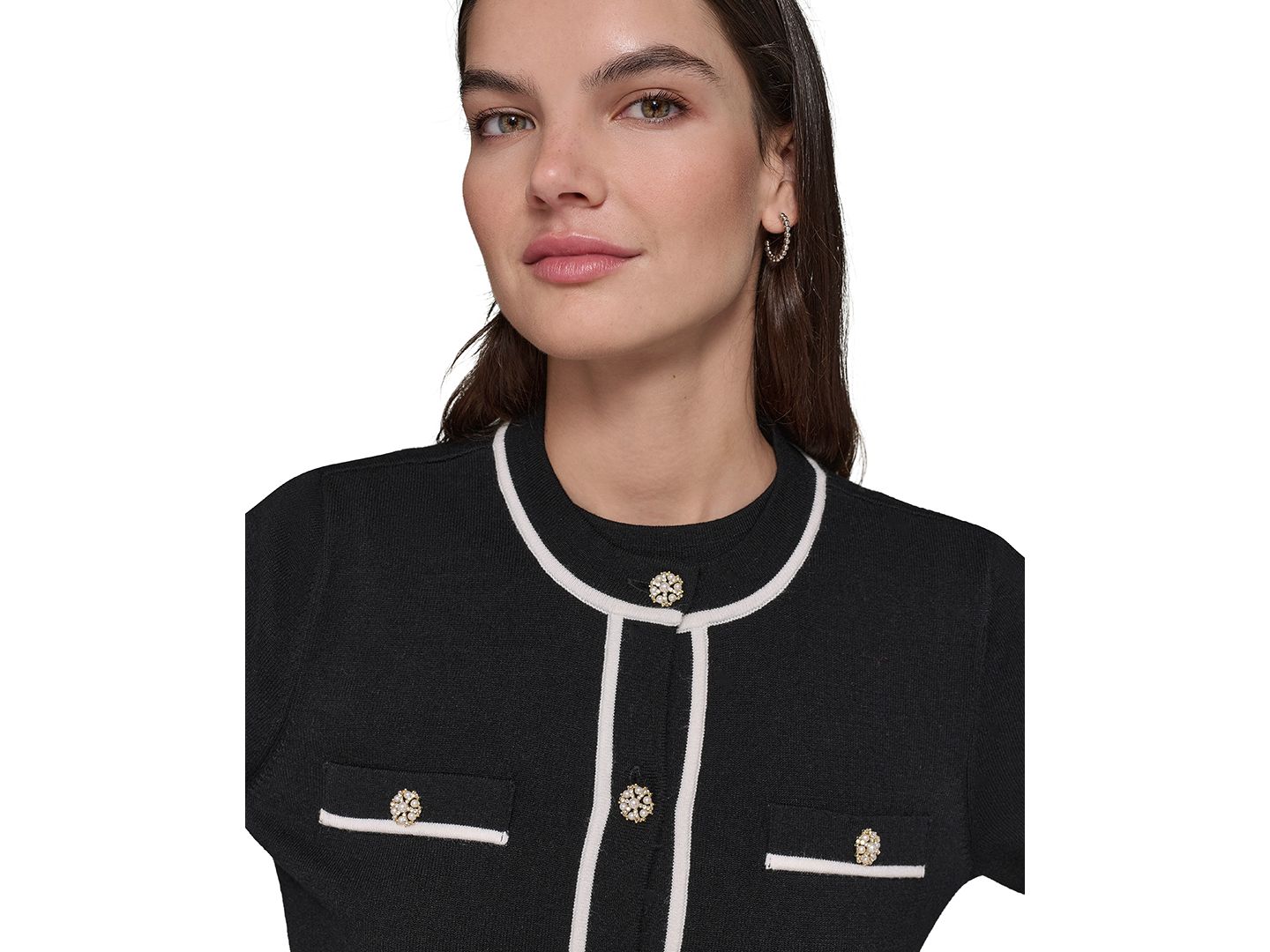 Женский кардиган KARL LAGERFELD PARIS Four-Pocket Crewneck, цвет: Чёрный — фото 5