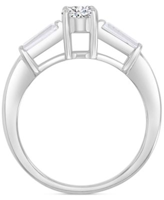 Cubic Zirconia Round & Baguette Promise or Engagement Ring in Sterling Silver