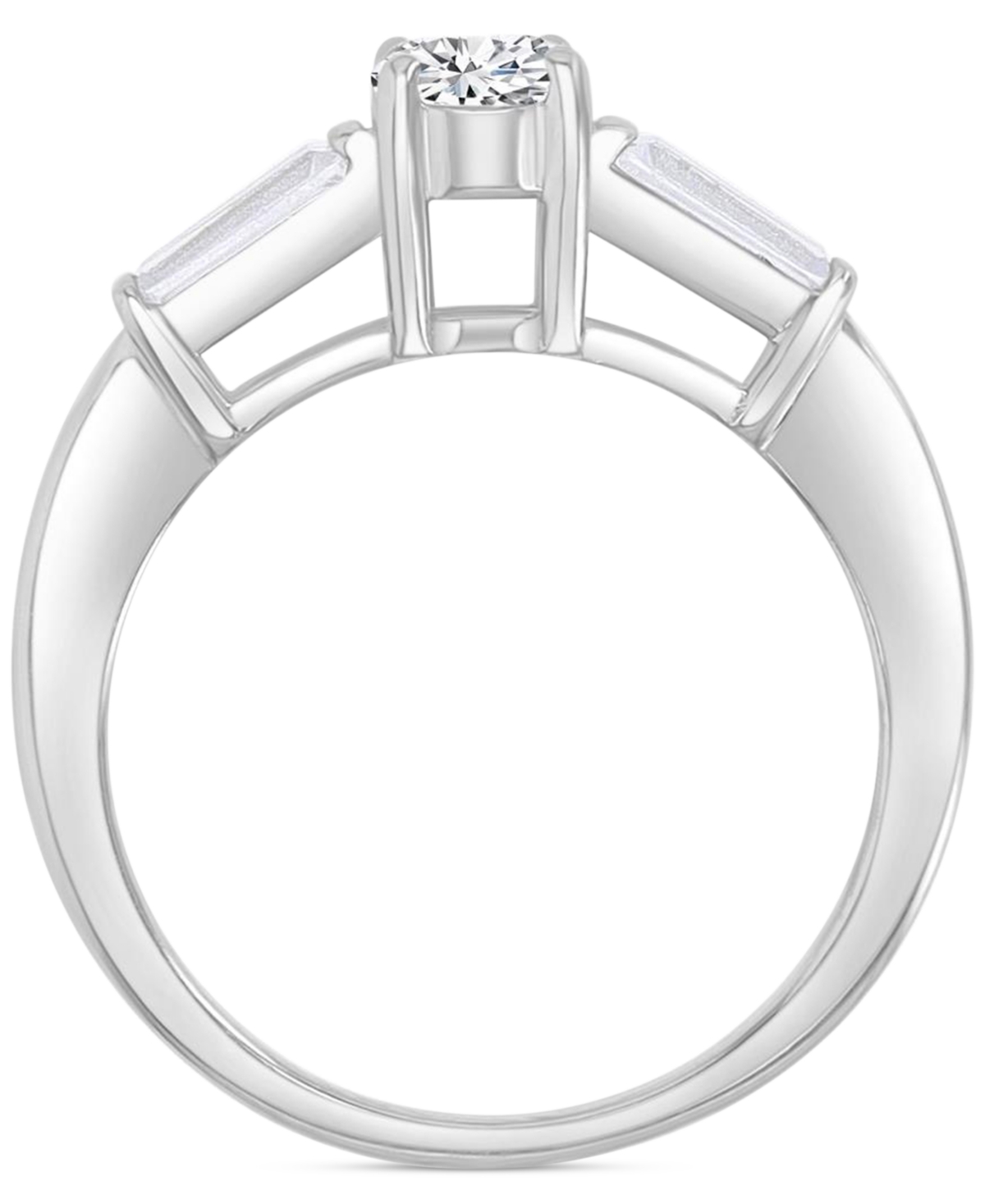 Macy's Cubic Zirconia Round & Baguette Promise Or Engagement Ring In Sterling Silver In Silver