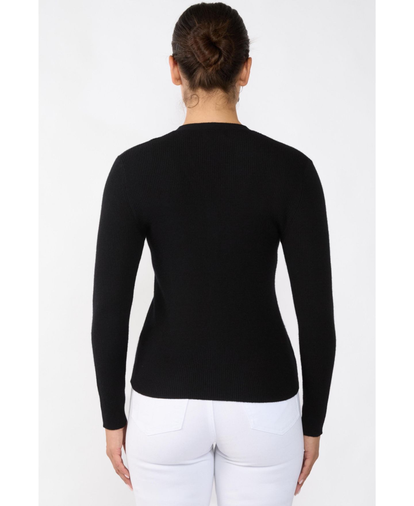 Женский кардиган JENNIE LIU 100% Cashmere V-Neck Cardigan Sweater Ribbed Tissue Weight Cashmere Sweaters, цвет: Чёрный — фото 3