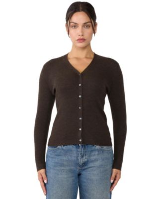 Women's 100% Cashmere V-Neck Cardigan Sweater | Ribbed Tissue Weight Cashmere Sweaters