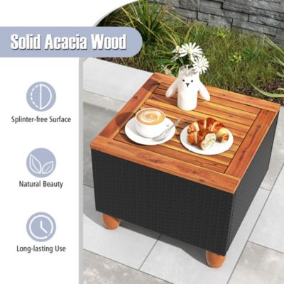 3PCS Patio Rattan Furniture Set Cushioned Sofa Storage Table with Wood Top