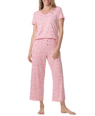 Tommy Hilfiger - Women's 2-Pc. Short-Sleeve T-Shirt & Wide-Leg Cropped Pants Pajama Set
