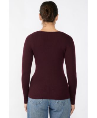 Women's 100% Cashmere V-Neck Sweater | Ribbed Tissue Weight Cashmere Sweaters