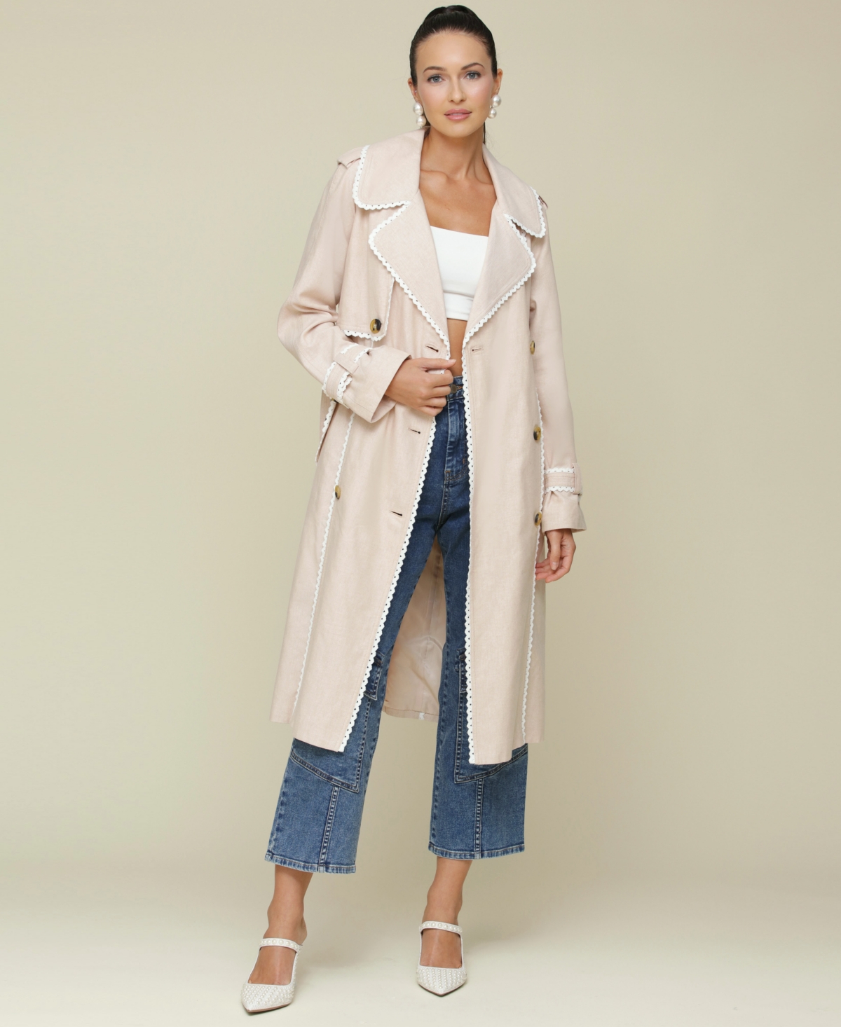 Shop Avec Les Filles Women's Raglan-sleeve Belted Trench Coat In Camel
