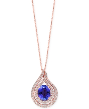 image of Effy Tanzanite (2-5/8 ct. t.w.) and Diamond (1/2 ct. t.w) Swirl Pendant Necklace in 14k Rose Gold