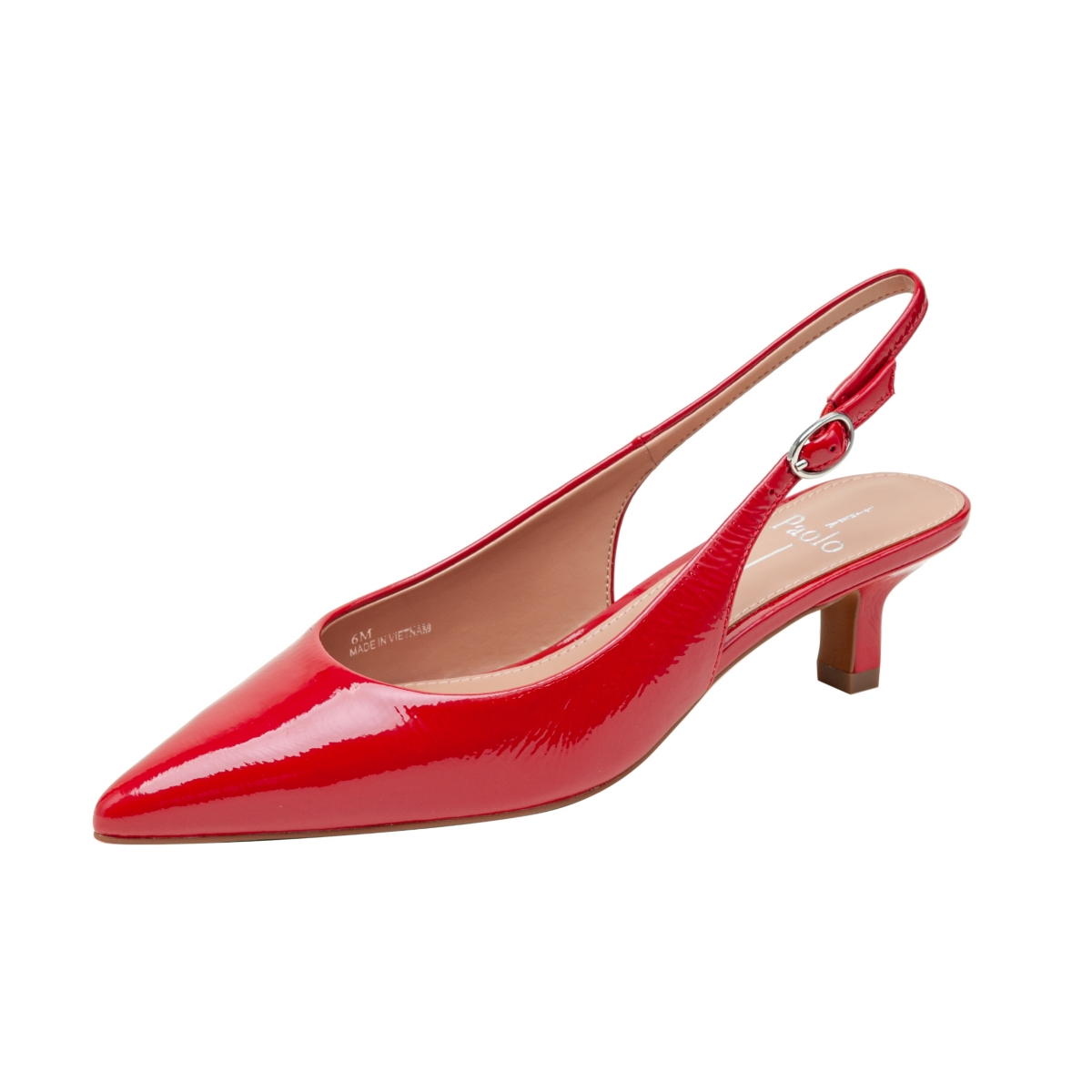 Cecil Slingback Kitten Heel Pumps - Lipstick red wrinkle patent