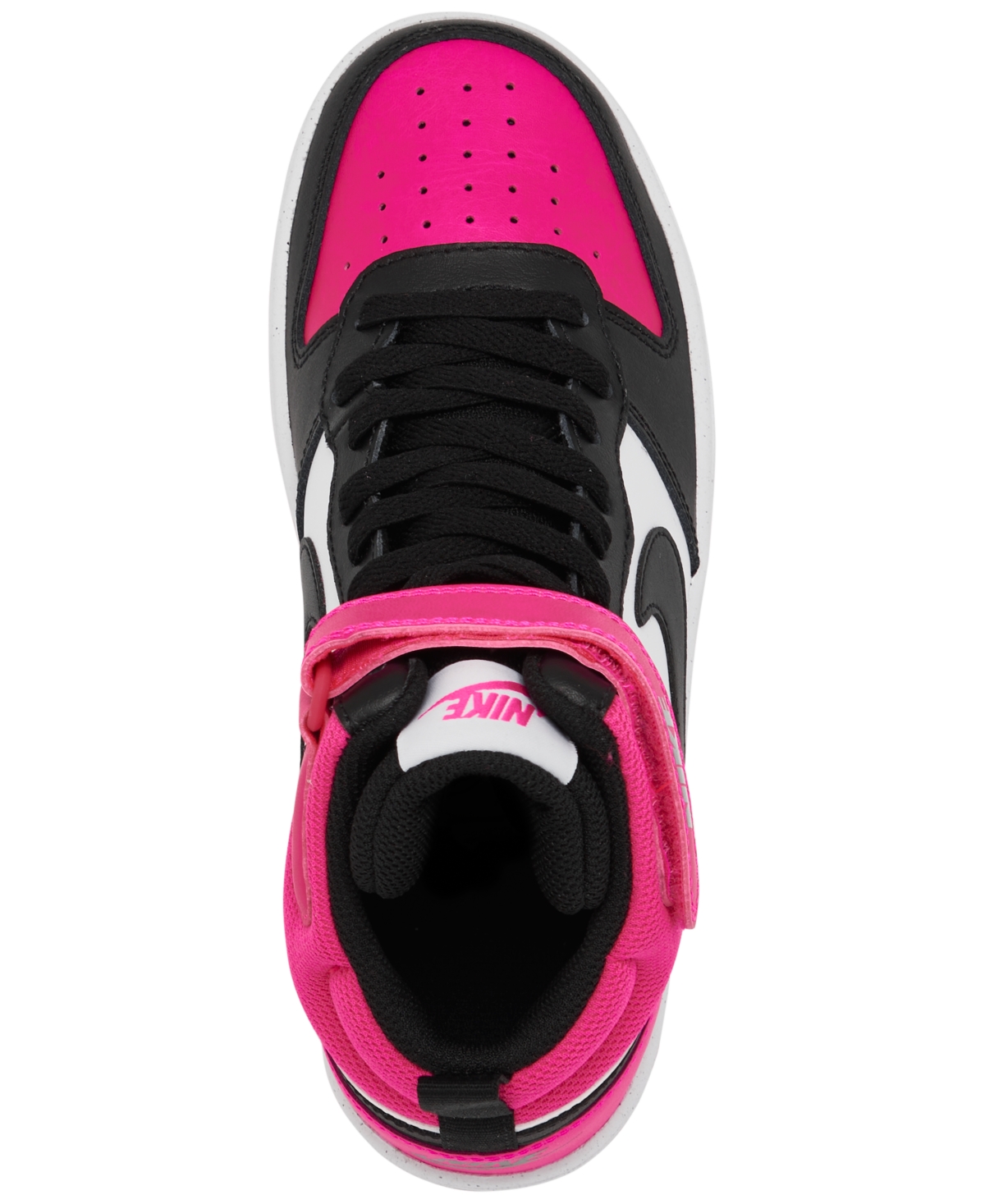 Nike Little Girls Court Borough Mid 2 Stay-put Closure Casual Sneakers From Finish Line In White,fierce Pink,black