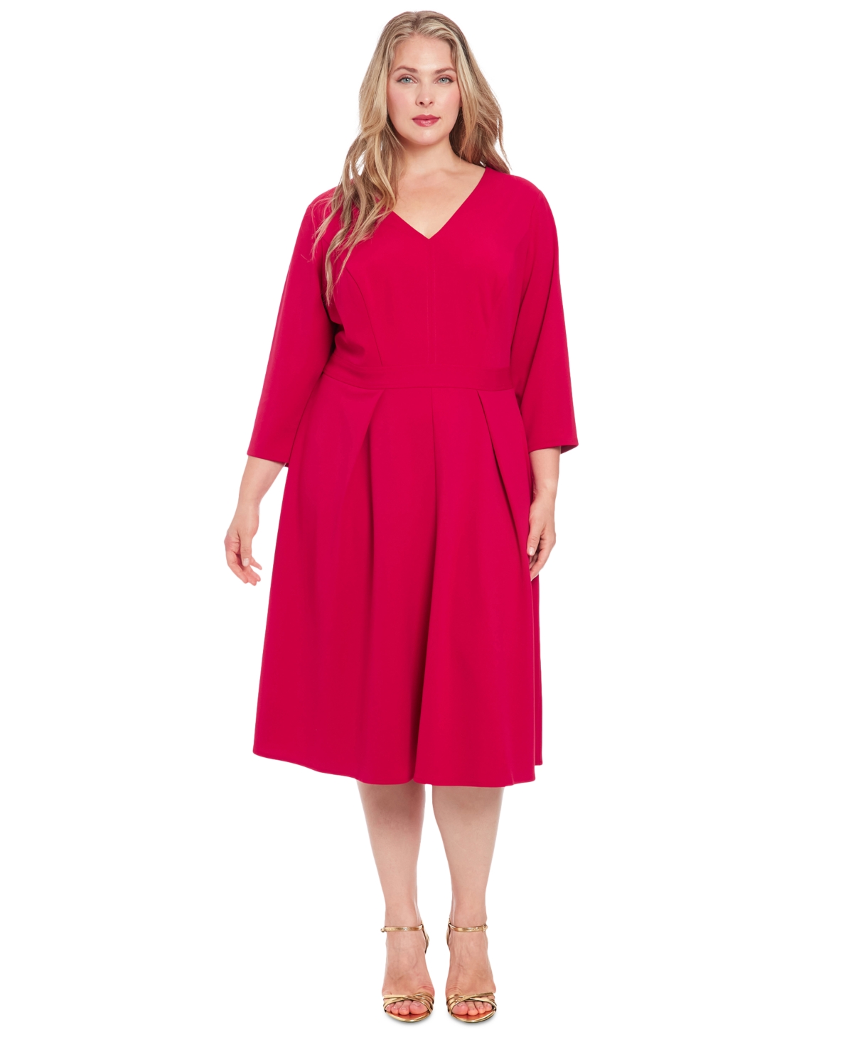 London Times Plus Size Topstitched 3/4-sleeve Dress In Sangria