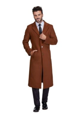 Men's Knee Length Wool Blend Three Button Long Jacket Overcoat Top Coat