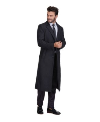 Men's Knee Length Wool Blend Three Button Long Jacket Overcoat Top Coat