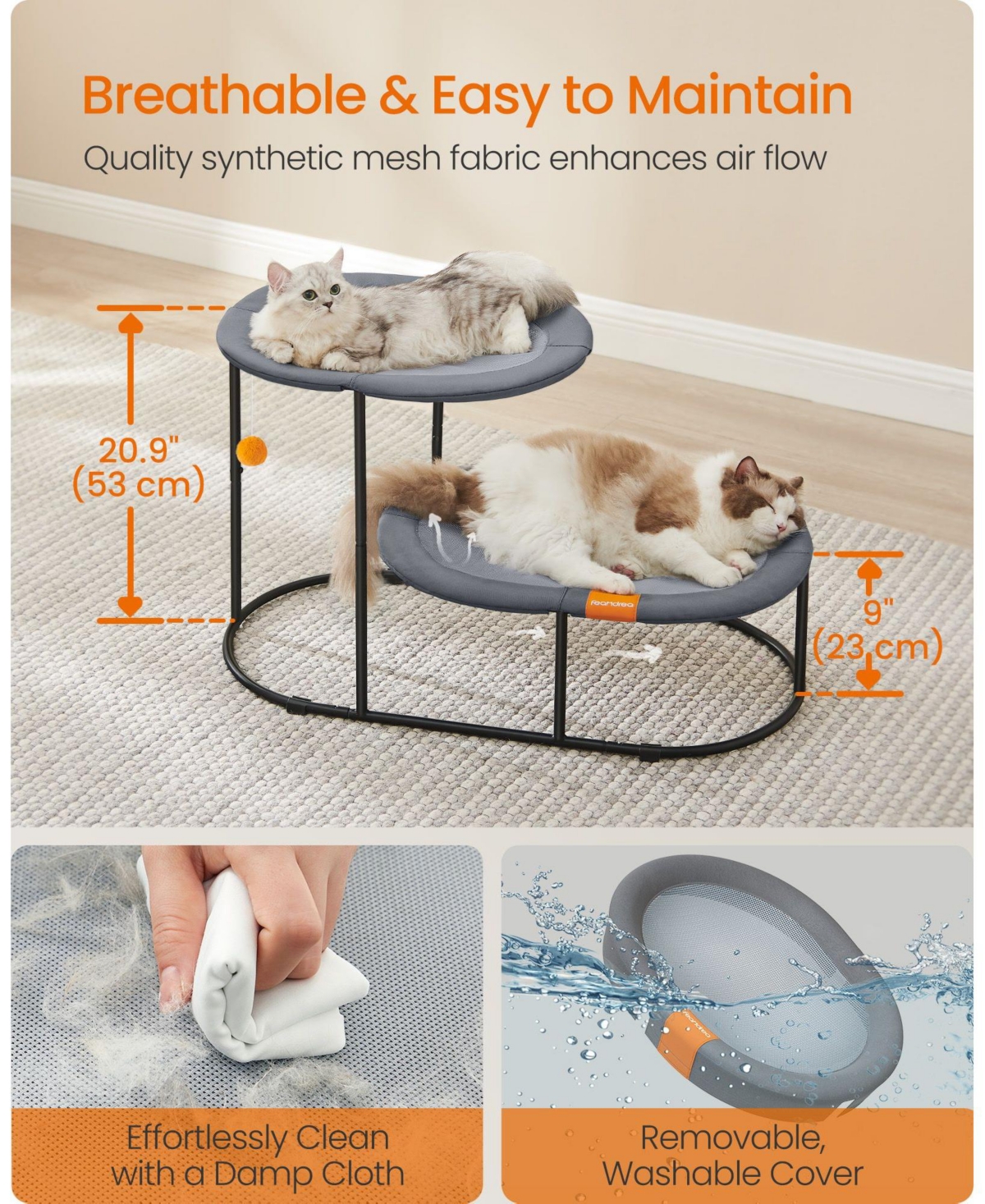 Slickblue 2-Tier Elevated Cat Bed Breathable Cat Hammock for Multi-Cat Households and Comfortable Relaxation