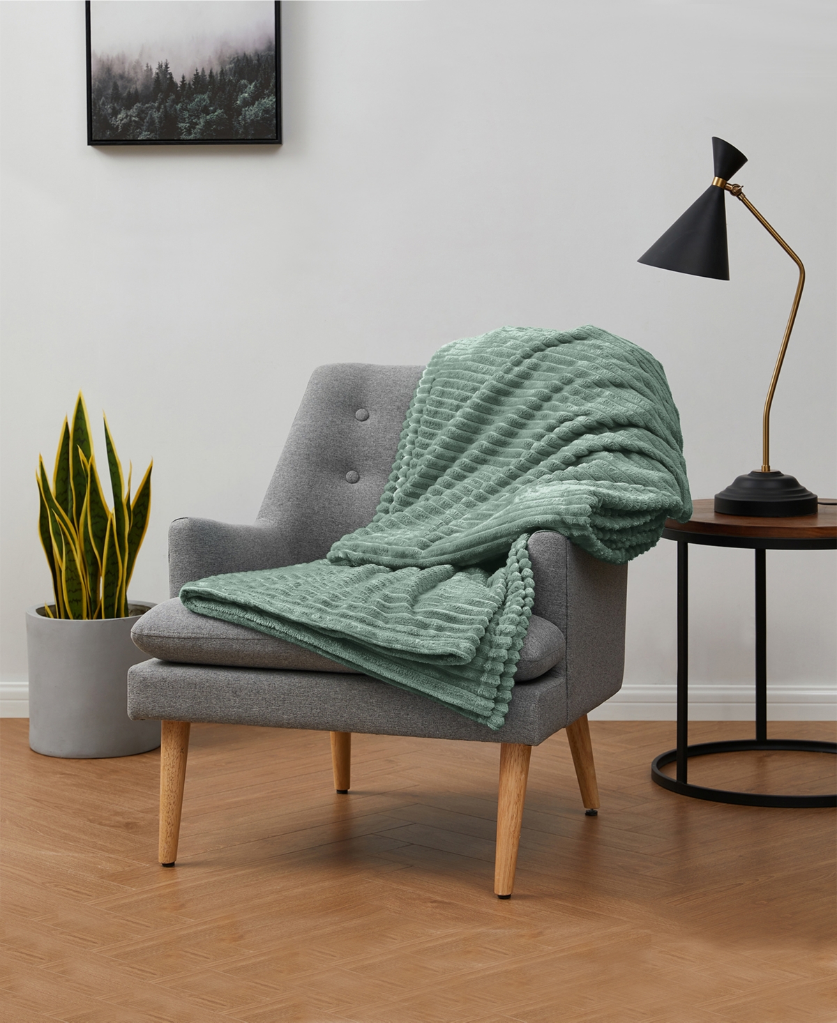 Nestl Cut Plush Lightweight Super Soft Luxury Bed Throw, 50" X 60" In Sage Green