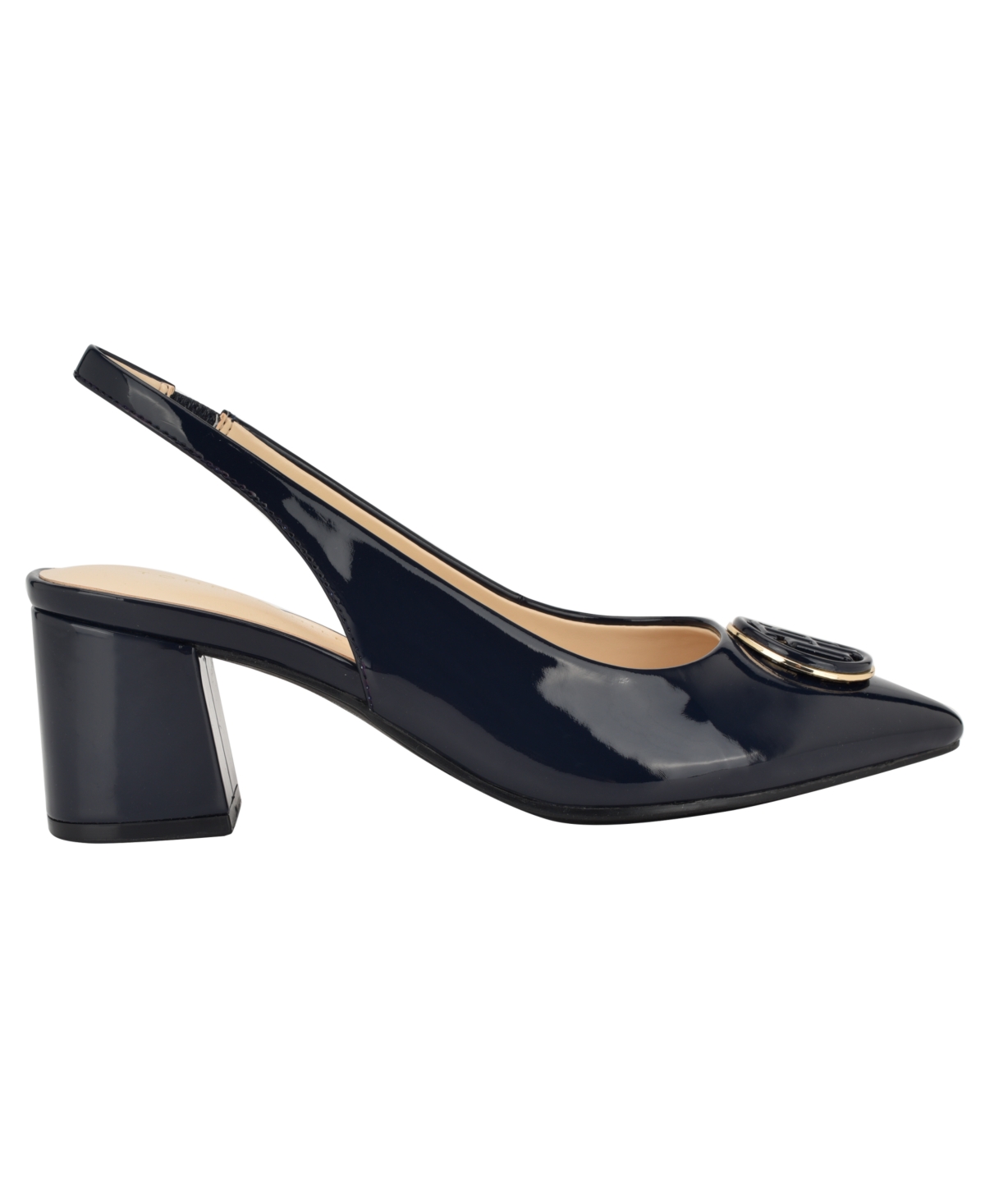 Tommy Hilfiger Women's Nileo Block Heeled Sling Back Pumps In Dark Blue Patent
