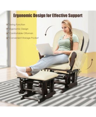 Glider and Ottoman Cushion Set Wood Baby Nursery Rocking Chair