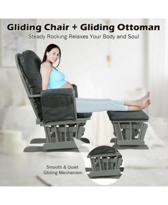 Glider and Ottoman Cushion Set Wood Baby Nursery Rocking Chair
