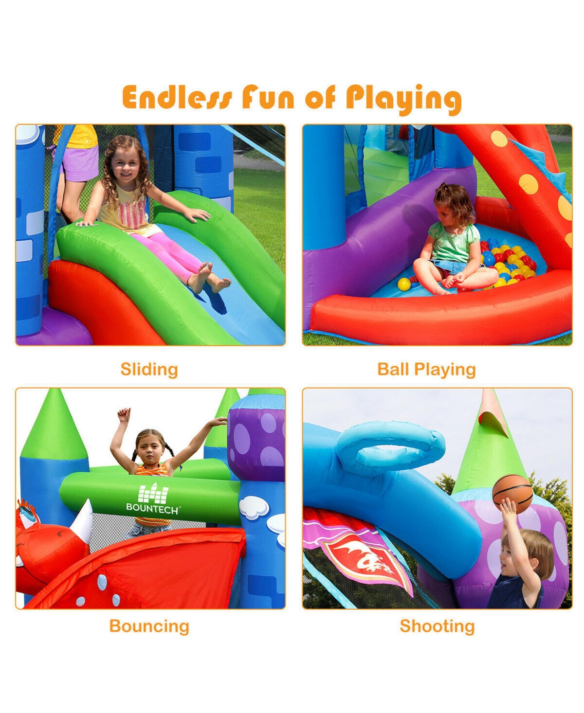 Gymax Kids Inflatable Bounce House Dragon Jumping Slide Bouncer Castle W/ 750W Blower